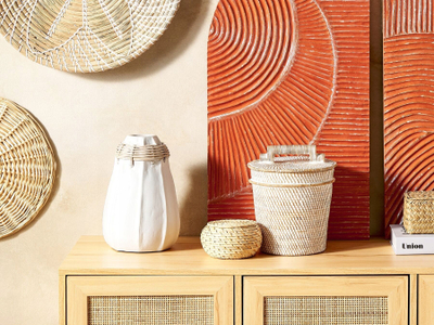 Shportë ruajtje BARUMUN Rattan Basket, 21x22 cm, me kapak, e bardhë natyrale