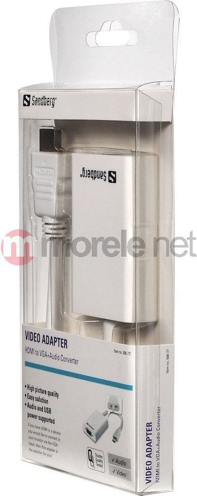 Adapter HDMI në VGA me audio Sandberg, konvertues videosh, kompakt, i zi