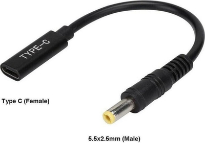Adapter CoreParts MBXUSBC-CO0005, USB C në 5.5×2.5mm, i zi