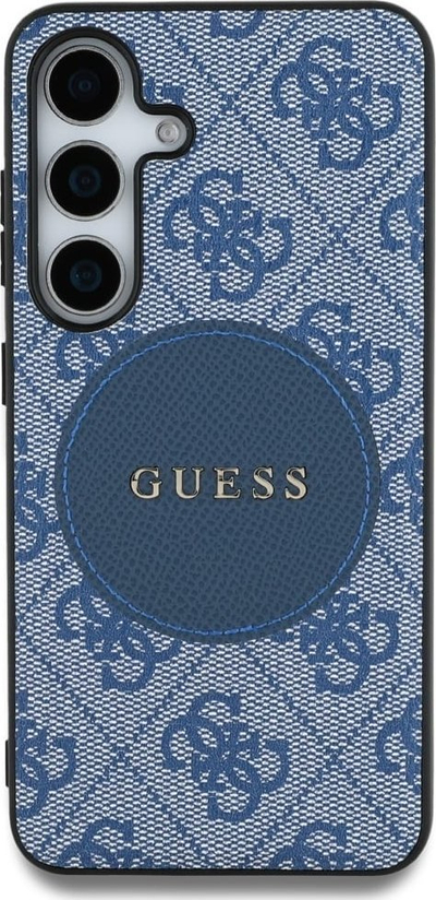 Kapak telefoni Guess 4G Round Patch Classic Logo MagSafe për Samsung Galaxy S25, blu