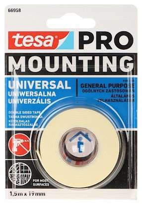 Shirit ngjitës dypalësh Tesa Mounting-Pro Universal, 1.5m, 19mm, i bardhë