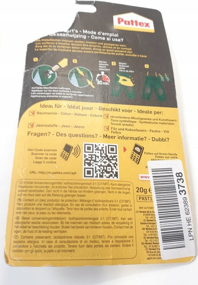 Ngjitës tekstili Pattex PXST1 TEXTIL, 20g, transparent