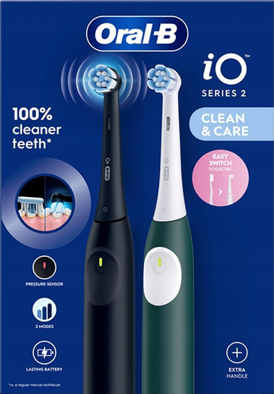 Електрична четка за заби Oral-B iO Series 2, сет со 2 рачки, Night Black и Forest Green
