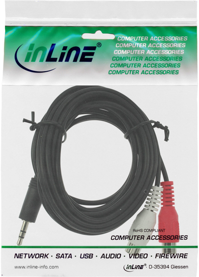 Kabllo audio INLINE 3.5mm në RCA, stereo, 2 m, e zezë