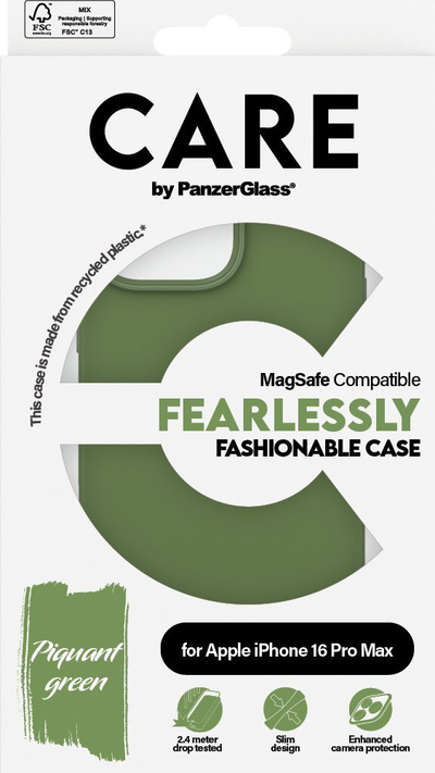 Mbrojtëse telefoni PanzerGlass CARE Fashionable Case, MagSafe, për iPhone 16 Pro Max, jeshile