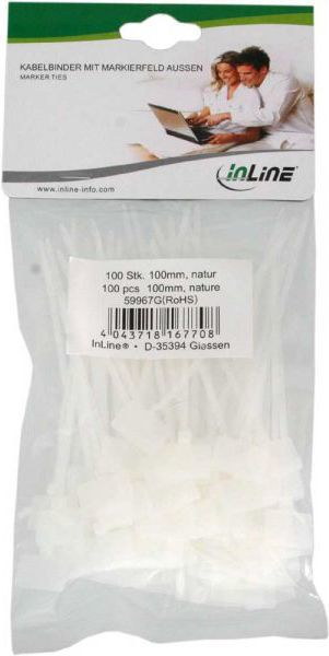 Kapëse kabllosh InLine Cable Tie 59967G, set me 100 copë, të bardha