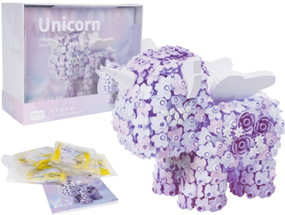 Puzzle krijues Ramiz Unicorn Made of Flowers, 3D, set ndërtimi, vjollcë rozë