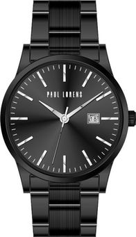 Orë dore për meshkuj Paul Lorens PL14573B-1A5, çelik inoksi, kuarc, e zezë