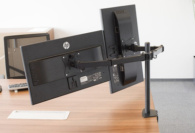 Kllapë tavoline King Mount KG-1019 për 2 monitorë 12"-27", VESA 75x75 / 100x100, 8 kg, e zezë