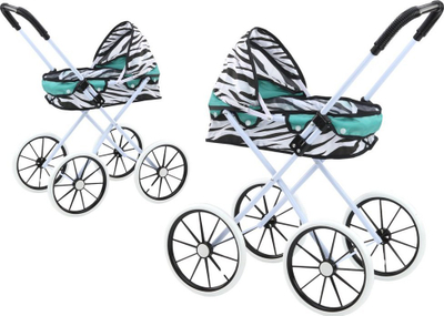 Karrucë lodre për kukulla Doll Stroller, me rrota të mëdha, e palosshme, me zebrë në ngjyrë turquoise