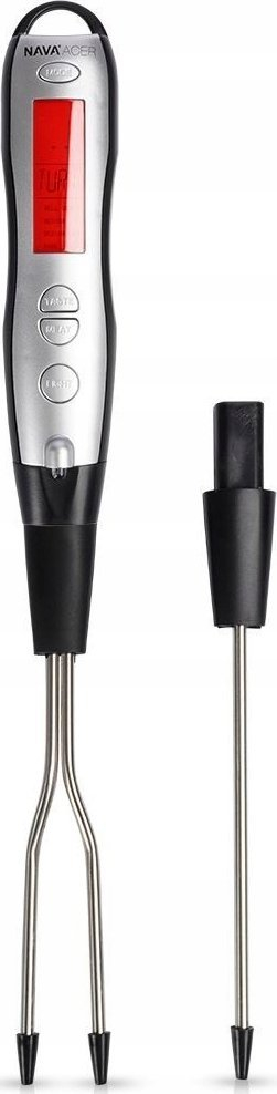 Термометар за кујна NAVA Kitchen Thermometer Skewer Grill Meat Fork, LCD екран, не'рѓосувачки челик, црно и сребрено