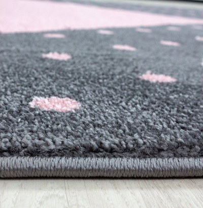 Tapet fëmijësh Ayyildiz Carpets Bambi 830, grumbull i shkurtër 11 mm, motiv zemre, gri me rozë