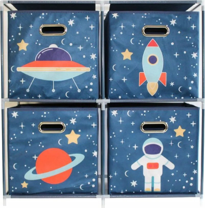 Рафт за играчки Space Mission, 4 кутии, 68 x 35 x 70 cm, повеќебојен