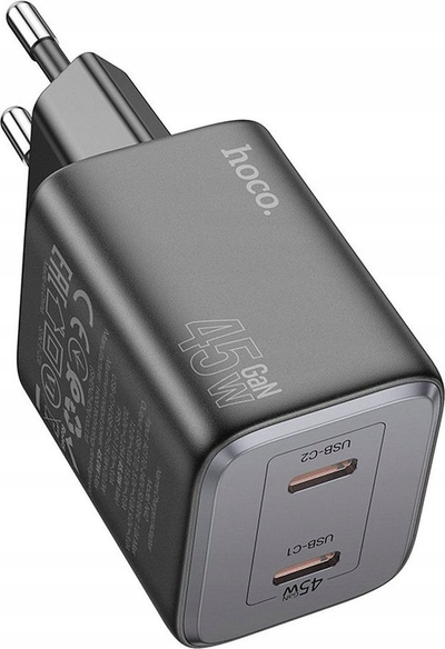Karikues me kabllo HOCO N42 GaN, 45W, 2x USB C PD QC, i zi