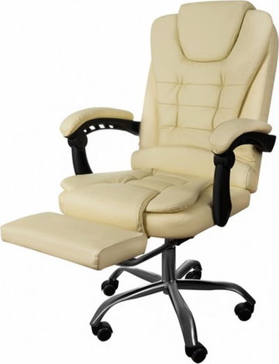 Канцелариски стол Malatec 23287, со потпирач за нозе, еко кожа, бел