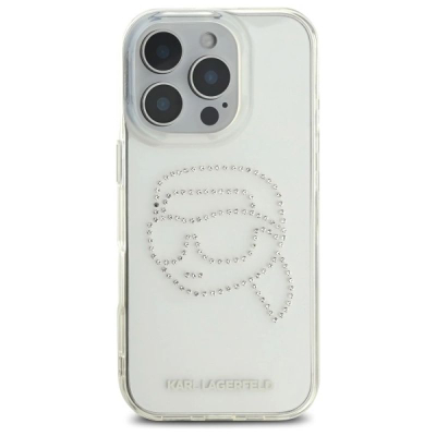 Mbrojtëse telefoni Karl Lagerfeld IML Rhinestones Karl Head për iPhone 16 Pro Max 6.9", transparente