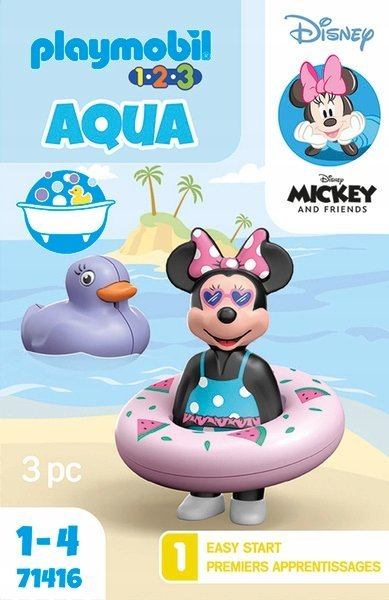 Set lodrash Playmobil 1.2.3 Aqua Disney Minnie's Beach Trip 71416, 3 pjesë, për kalamaj 1-4 vjeç, shumëngjyrësh