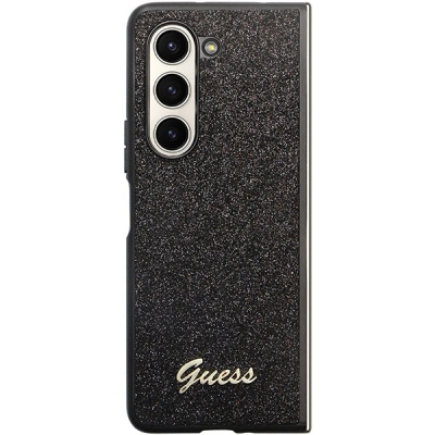 Mbulesë telefoni Guess Galaxy Z Fold5 Glitter, TPU plastike, me logo metalike, e zezë