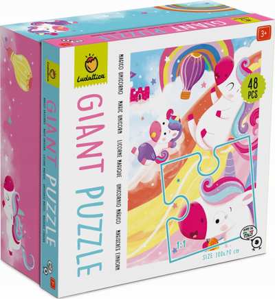 Puzzle gjigand Ludattica Magic Unicorn, 48 copa, 100x70 cm, me shumë ngjyra