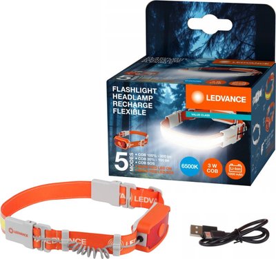 Фронтална лампа LEDVANCE COB, 300 lm, ладно бела, полначлива