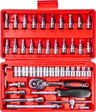Set çelësash AMiO 03136, 46 copa, 1/4", çelik krom vanadium