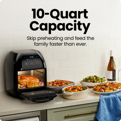 Fritezë Chefman Air Fryer Oven+ Rotisserie & Dehydrator, 9.46L, e zezë