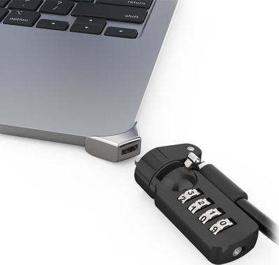 Адаптер за сигурност Compulocks Ledge за MacBook Air 15" M2 M3, со брава со комбинација, сребрена
