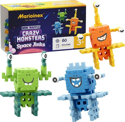Lodra ndërtuese Marioinex Mini Waffles, 60 copë, Space Jinks, shumëngjyrëshe