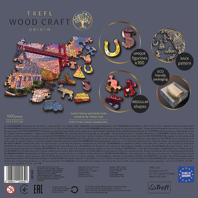 Puzzle druri Trefl Wood Craft Sunset at Golden Gate, 1000 copa, për të rritur, shumëngjyrësh