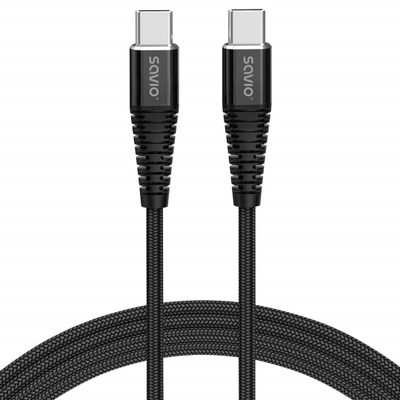Kabllo Savio, USB C në USB C, 2 metra, e zezë