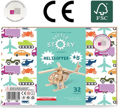 Puzzle 3D druri Nice-idea, model helikopter, montohet vetë pa ngjitës, ngjyrë druri natyrale