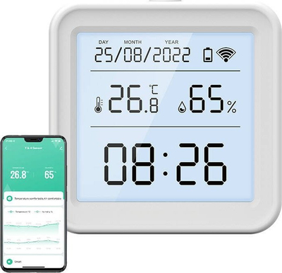 Sensor i mençur temperature dhe lagështie Gosund S6, Wi‑Fi, ekran LCD me ndriçim, i bardhë
