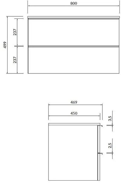 Dollap poshtë lavamanit Cersanit Virgo 80cm, me banak sipër, gri dru lisi