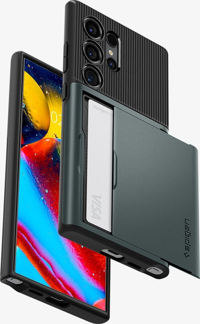 Futrollë telefoni Spigen Slim Armor CS për Samsung Galaxy S24 Ultra, me vend për karta, Abyss Green
