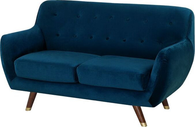 Divan BODO 2 vendsh, kadife poliestër, stil retro, blu navy