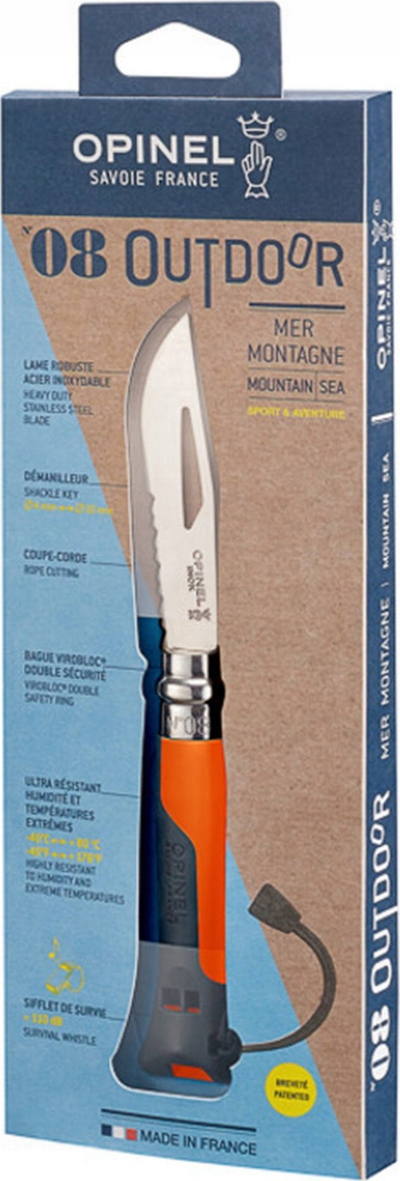 Thikë palos Opinel No. 08 Outdoor, teh çelik inox, dorezë portokalli