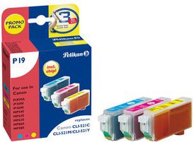 Set boje printeri Pelikan P19, 3 copë, me ngjyra, për Canon CLI-521