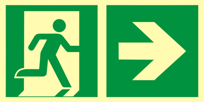 Shenjë dalje emergjence Notlok Safety Work Fire Exit, 15 x 30 cm, PVC florescent, jeshile e verdhë, shigjetë nga ana e djathtë