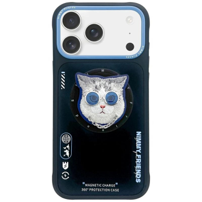 Kapak telefoni Nimmy Glasses Cool Cat MagSafe për iPhone 17, mbrojtje 360°, i zi blu