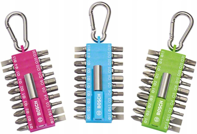 Set bitash Bosch 21 copë 2607002821, mbajtës me karabinë, për kaçavidë, vjollcë