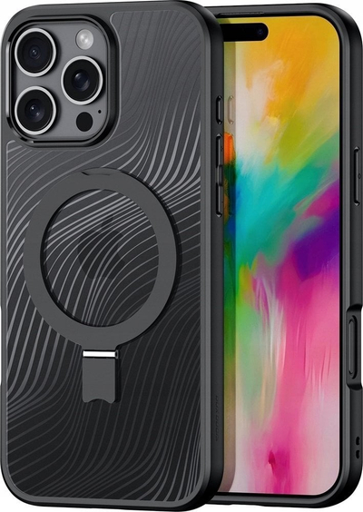 Kapak telefoni DUX DUCIS Aimo për iPhone 16 Pro Max, MagSafe, me këmbë mbajtëse, i zi