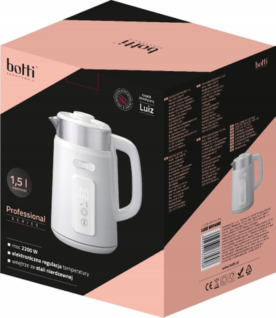 Електричен бокал Botti Luiz, 1.5L, контрола на температура, бел