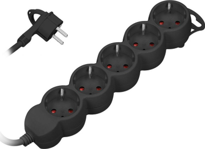 Zgjatues elektrik Schuko, me 5 dalje, kabllo 3m, 10A, ngjyrë e zezë
