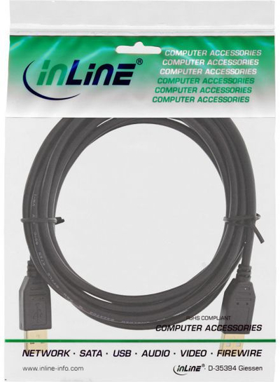 Kabllo USB InLine 34330S, USB A në USB A, 3 m, e zezë