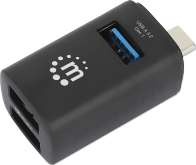 Hub USB-C Manhattan Ultra Compact, 3 porta USB-A, 5 Gbps, gri