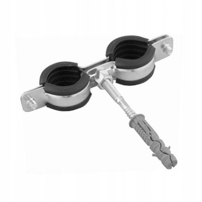 Mbajtëse dyshe për tuba, 31–34 mm, me dowel, gri