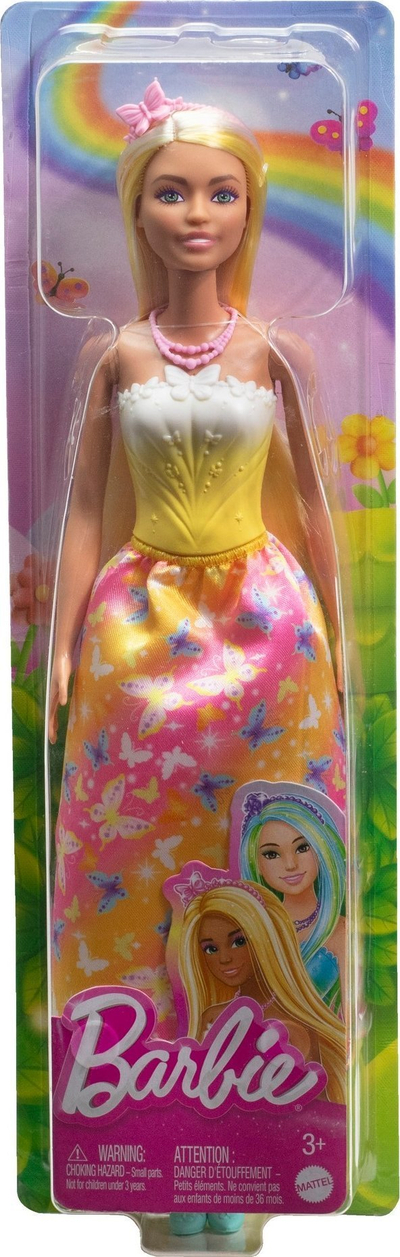 Kukull Barbie Butterfly Print Skirt Royal Doll, princeshë, 3+ vjeç, e verdhë