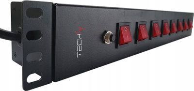 Shirit prizash rack Techly 367829, 8x prizë UNEL 16A, 1.5U, i zi