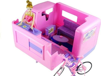 Set lodrash LEAN TOYS Van with Bicycle 3718, kamper për kukulla, me biçikletë, rozë vjollcë