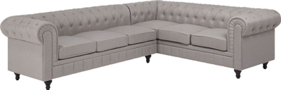 Kënd divan Chesterfield këndor, chaise majtas, 6 veta, bezhë